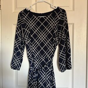 Jessica Howard Navy Blue and White Sheath Dress with Dolman Sleeves
